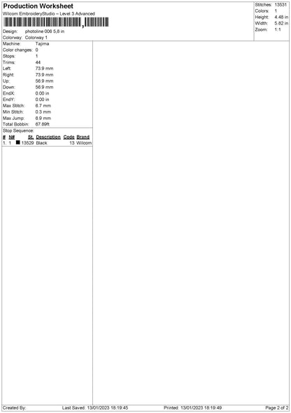Photoline 006 Embroidery File 6 sizes
