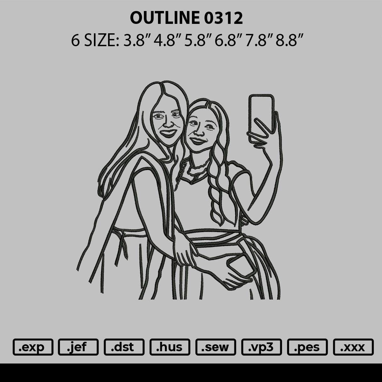 Outline 0312 Embroidery File 6 sizes