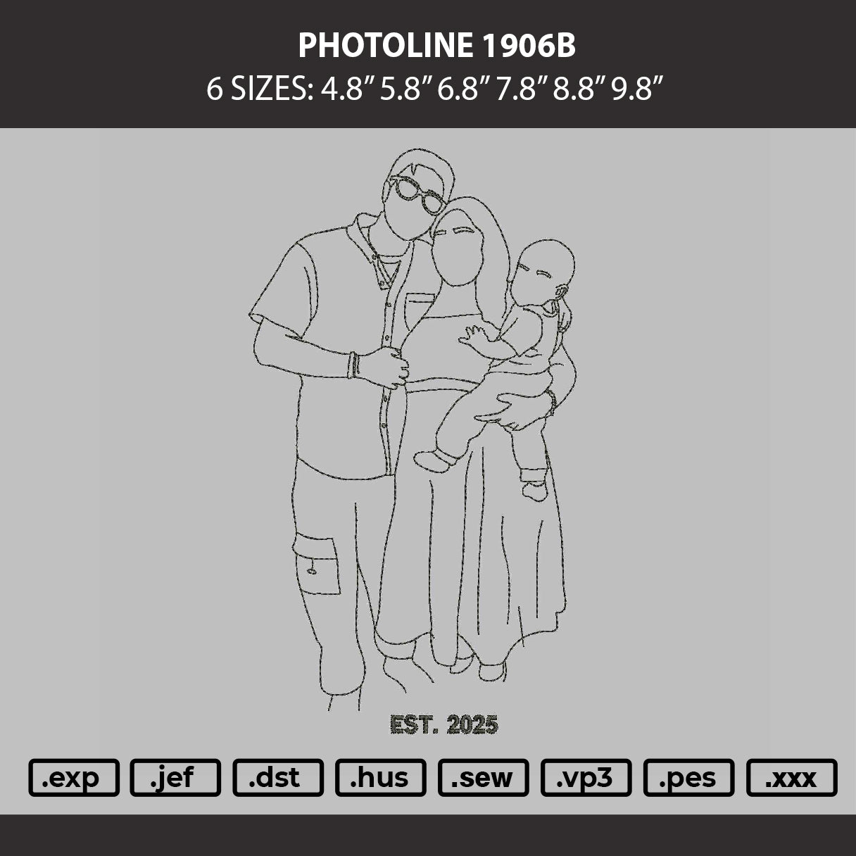 Photoline 1906b Embroidery Machine Design File 6 sizes
