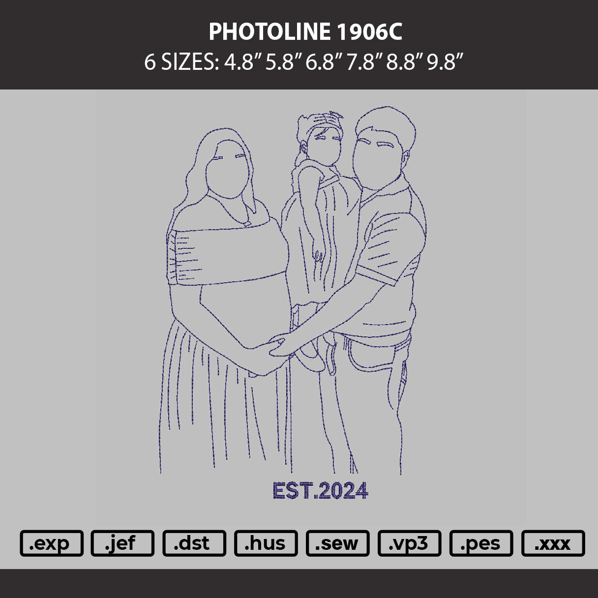 Photoline 1906c Embroidery Machine Design File 6 sizes