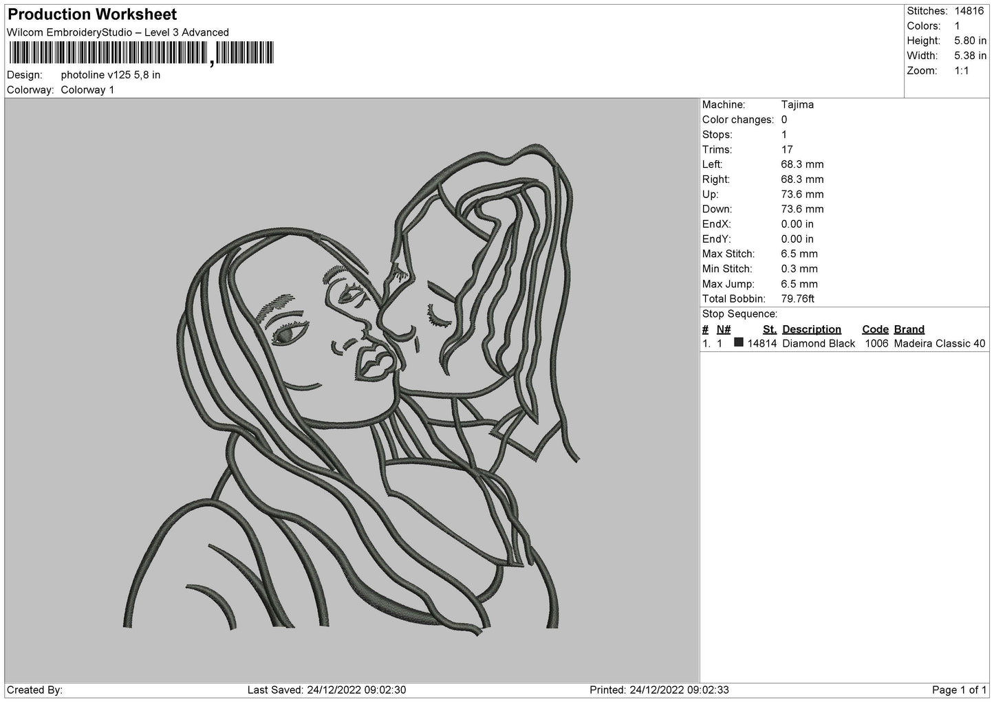 Photoline V125 V002 Embroidery File 6 sizes