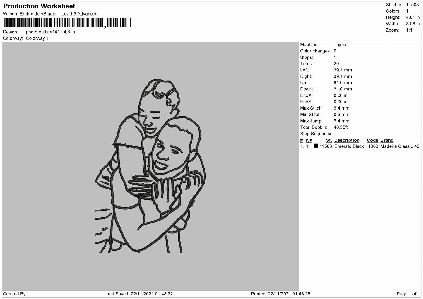 Photo Outline 1411 Embroidery File 4 size