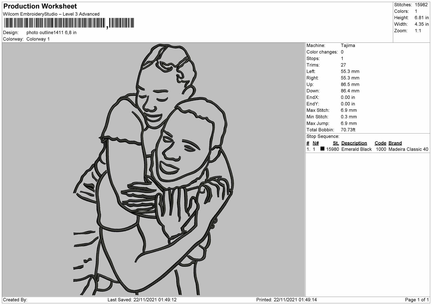 Photo Outline 1411 Embroidery File 4 size