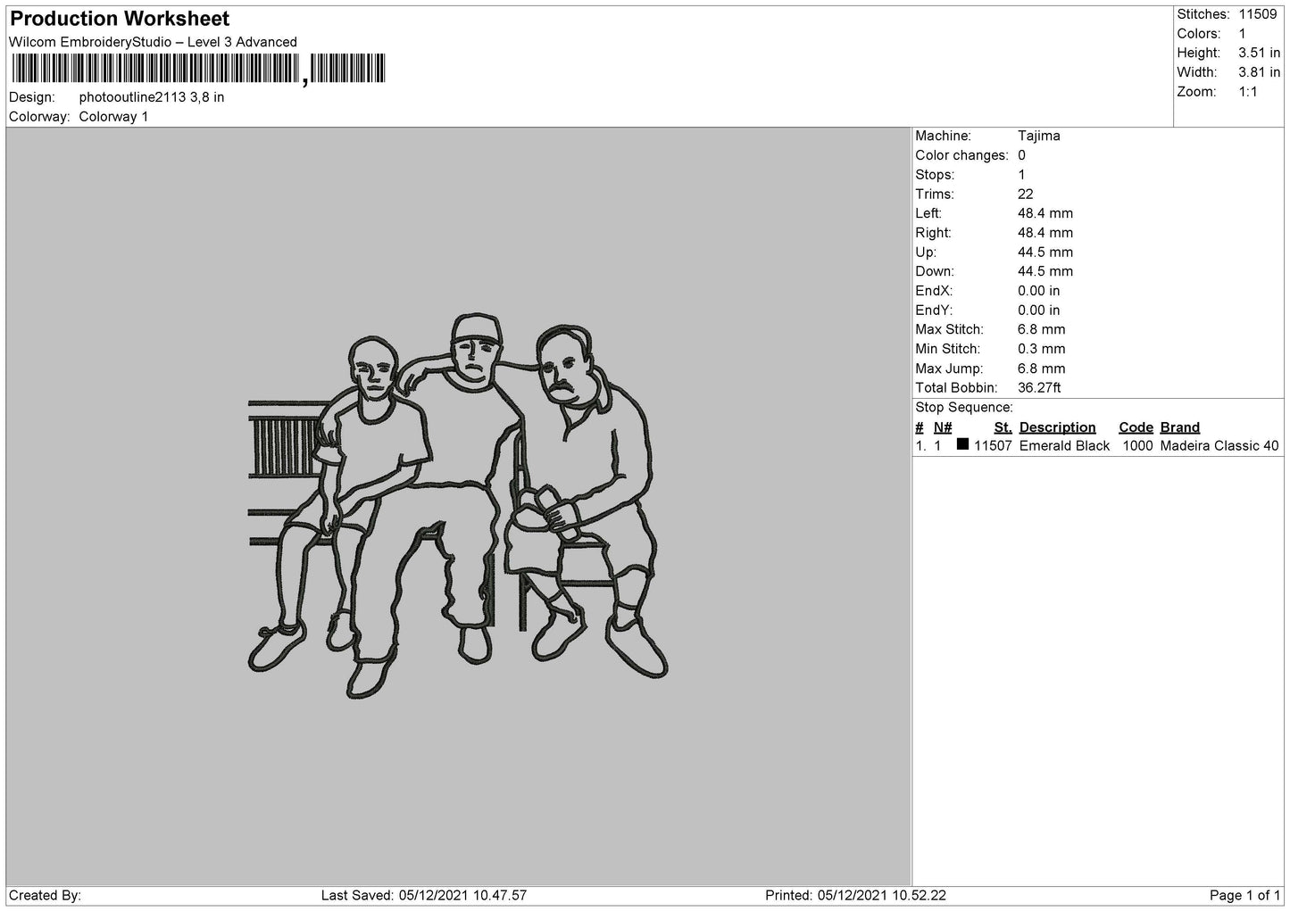 Photo Outline 2113 Embroidery File 4 size