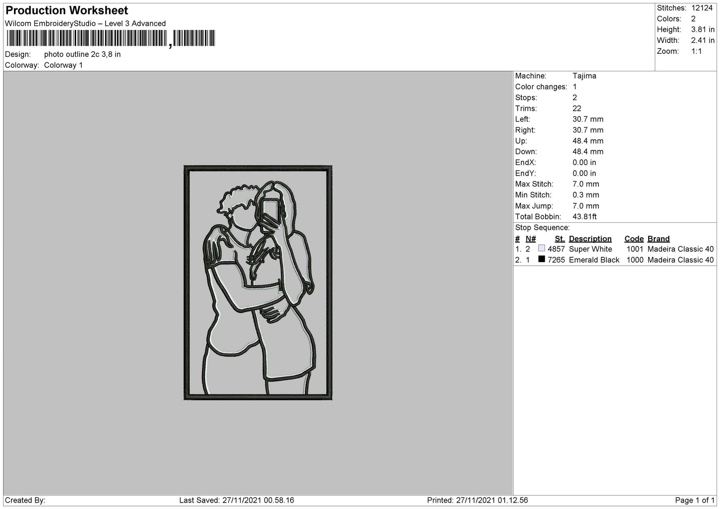 Photo Outline C2 Embroidery File 4 size