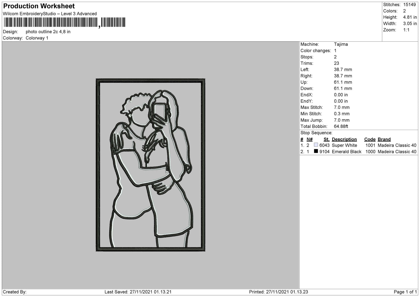 Photo Outline C2 Embroidery File 4 size