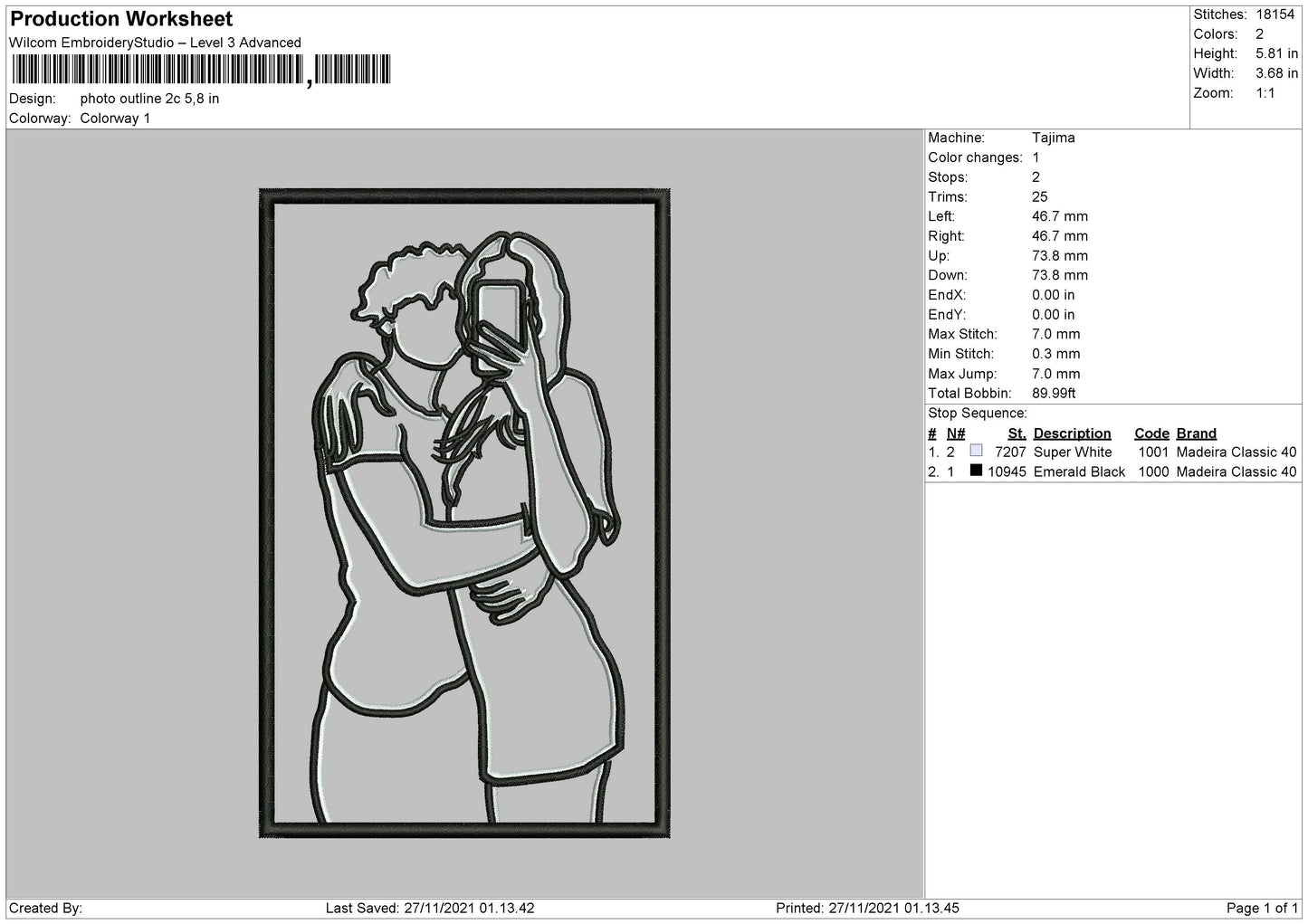 Photo Outline C2 Embroidery File 4 size