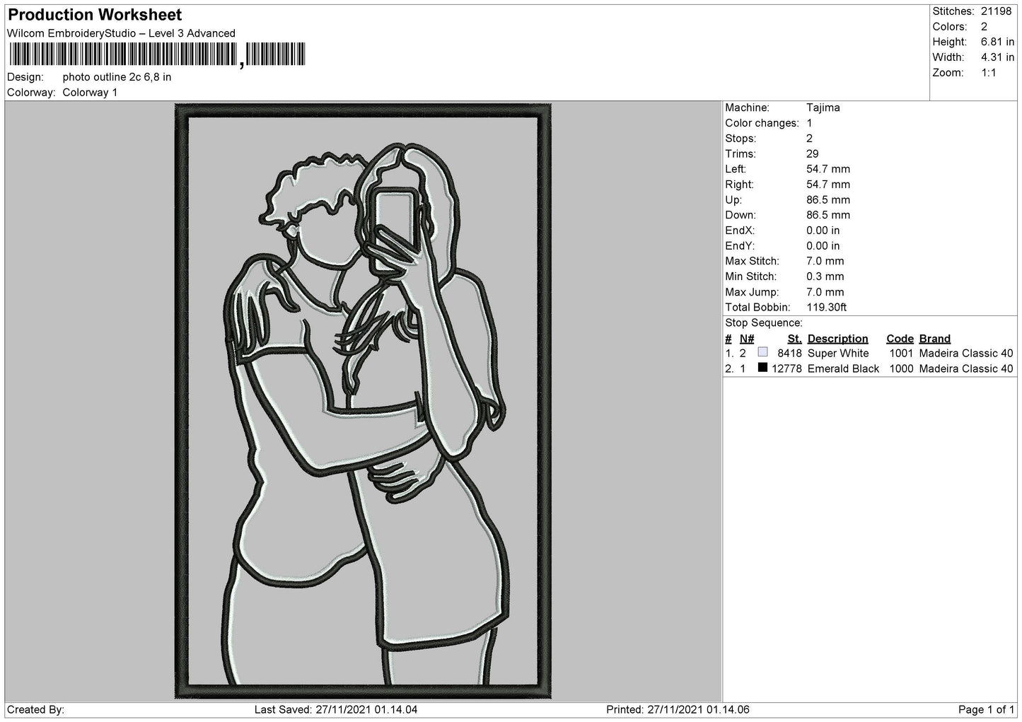 Photo Outline C2 Embroidery File 4 size