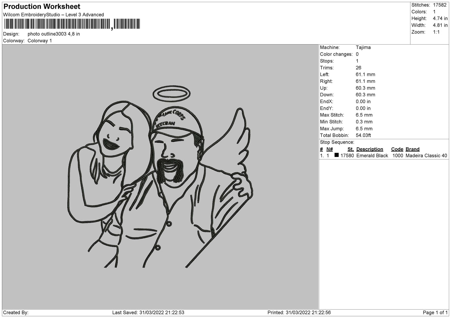 Photo Outline 3003 Embroidery File 4 size