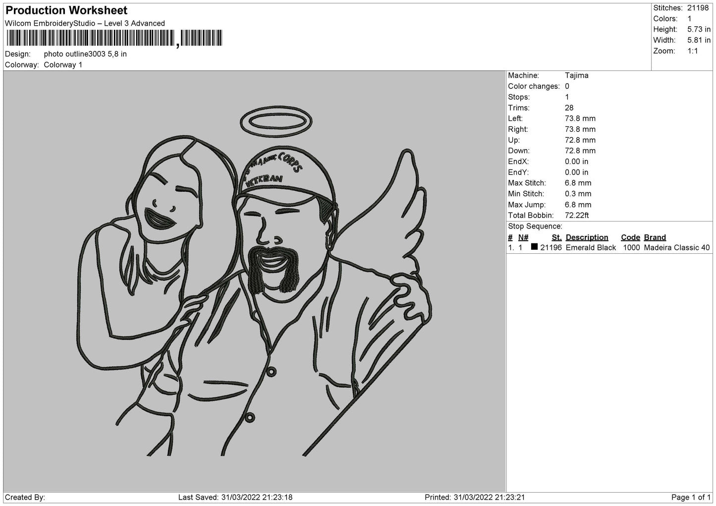 Photo Outline 3003 Embroidery File 4 size