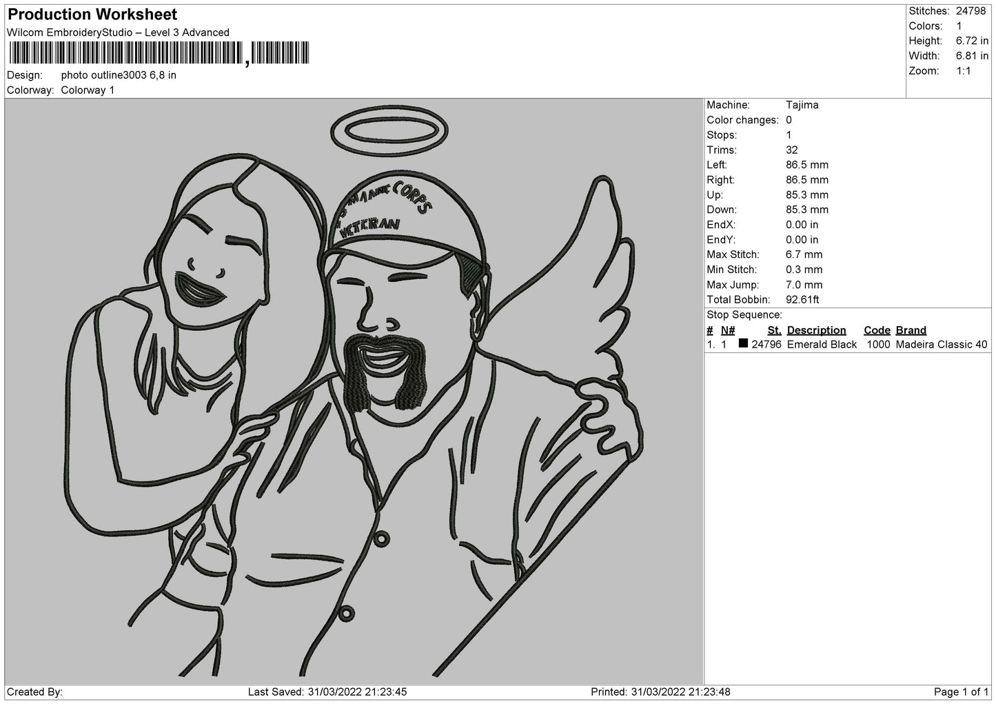 Photo Outline 3003 Embroidery File 4 size