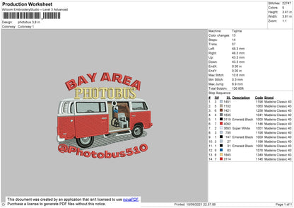 Photobus Embroidery File 4 size