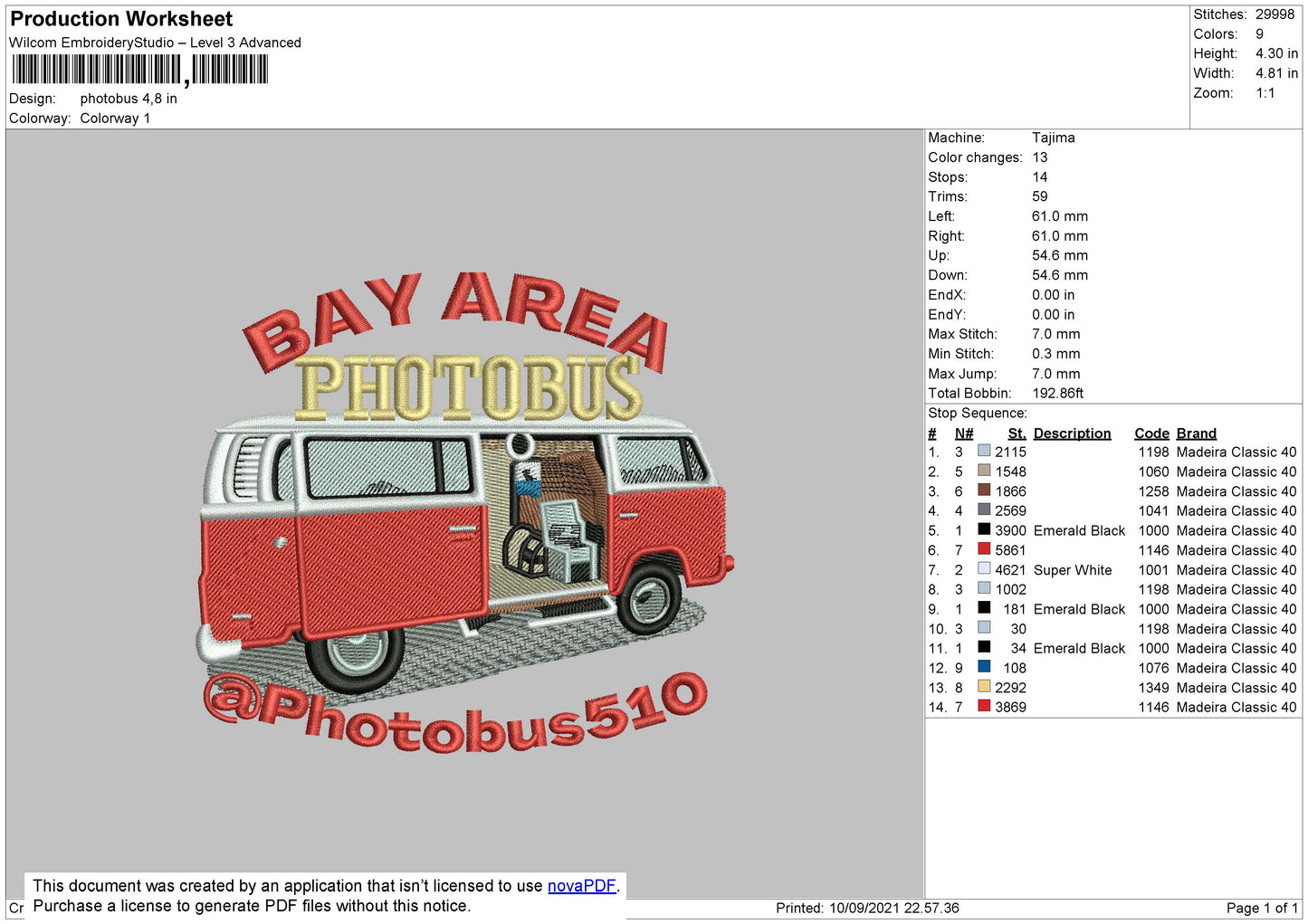 Photobus Embroidery File 4 size