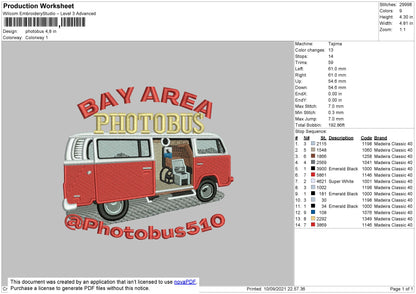 Photobus Embroidery File 4 size