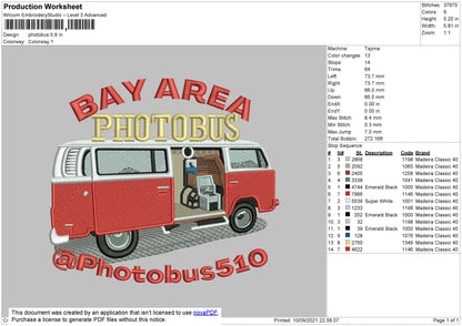 Photobus Embroidery File 4 size