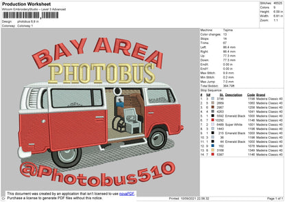 Photobus Embroidery File 4 size