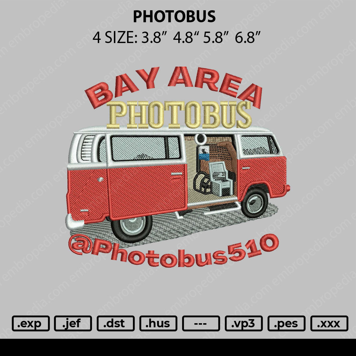 Photobus Embroidery File 4 size