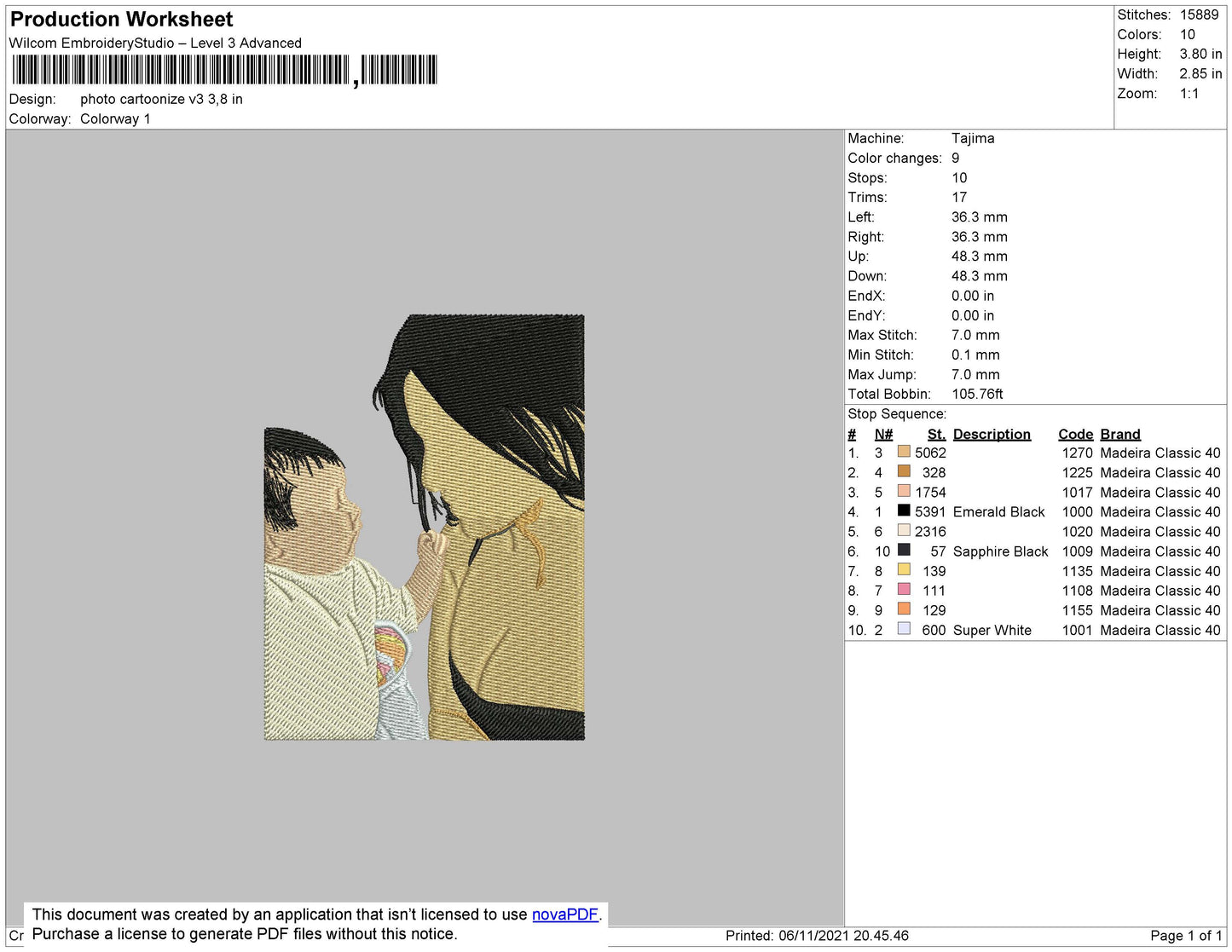Photo Cartoonize V3 Embroidery File 4 size