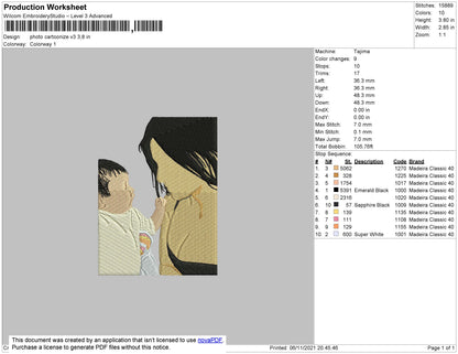 Photo Cartoonize V3 Embroidery File 4 size