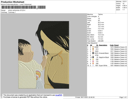 Photo Cartoonize V3 Embroidery File 4 size