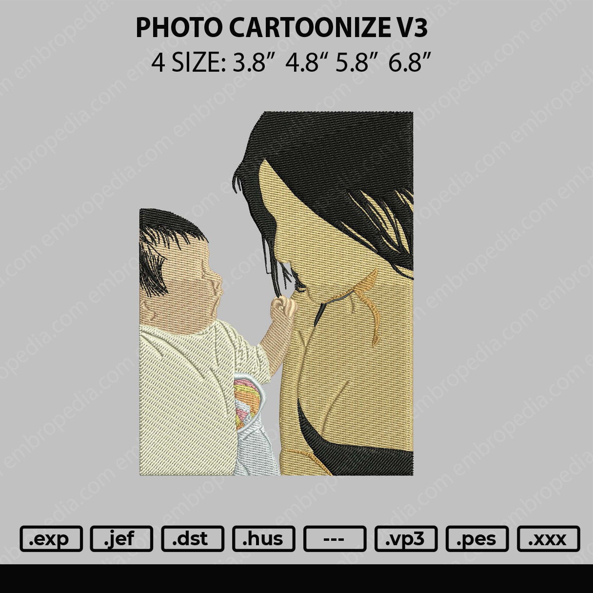 Photo Cartoonize V3 Embroidery File 4 size