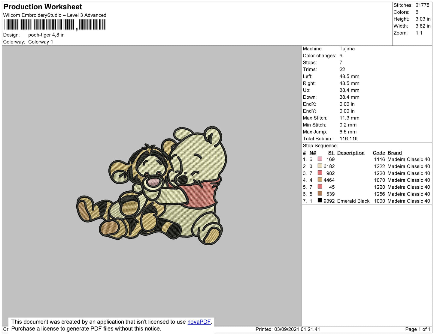 Pooh Tiger Embroidery File 4 size