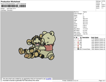 Pooh Tiger Embroidery File 4 size