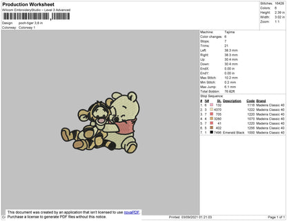 Pooh Tiger Embroidery File 4 size