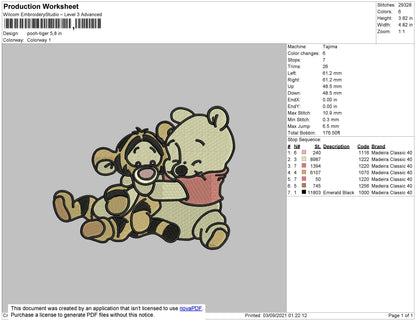 Pooh Tiger Embroidery File 4 size