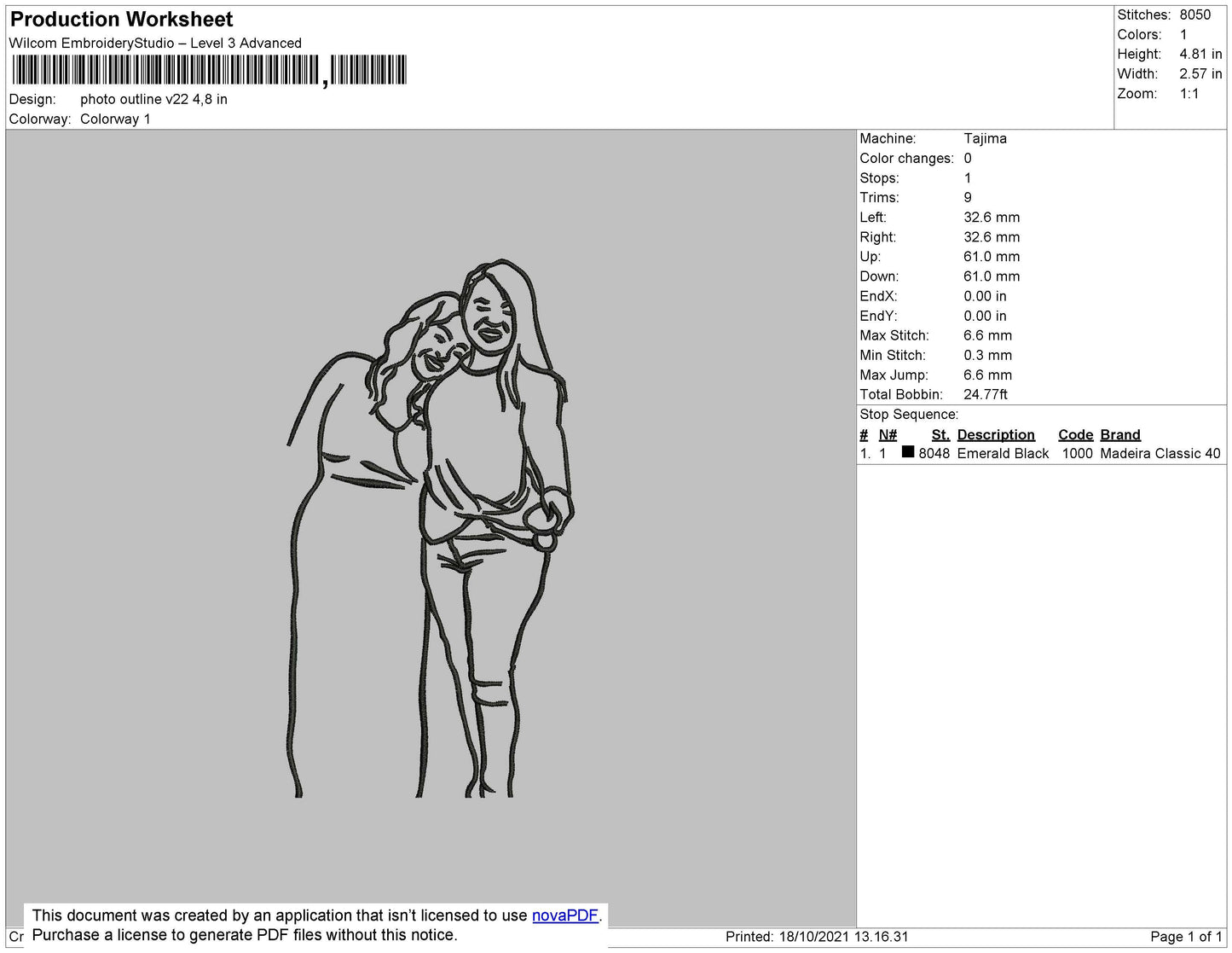 Photo Outline V22 Embroidery File 4 size