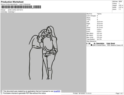 Photo Outline V22 Embroidery File 4 size