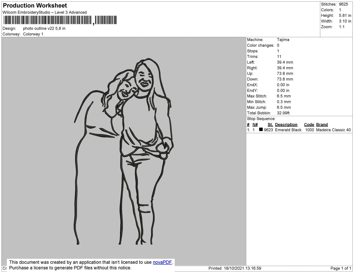 Photo Outline V22 Embroidery File 4 size