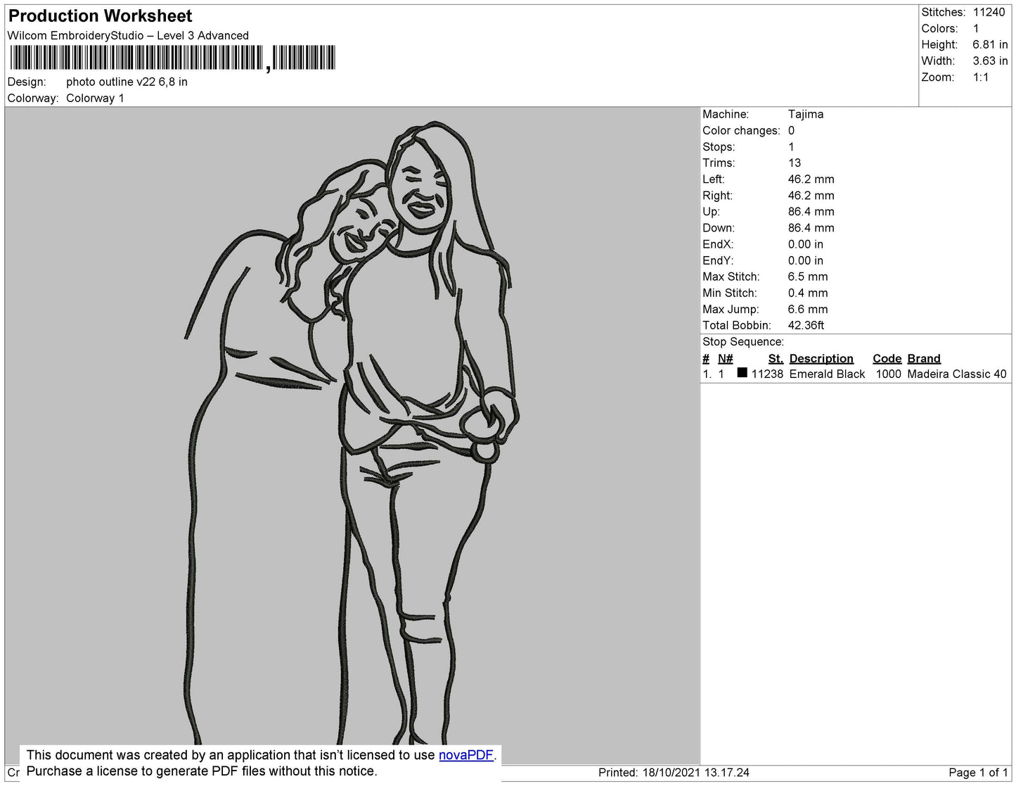 Photo Outline V22 Embroidery File 4 size