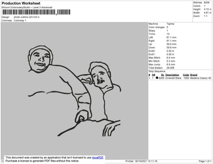Photo Outline V23 Embroidery File 4 size