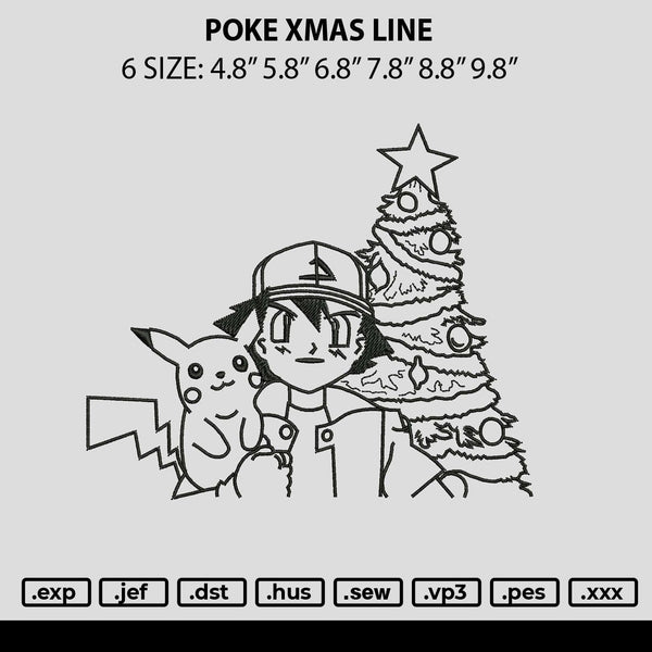 Poke Xmas Line Embroidery File 6 sizes