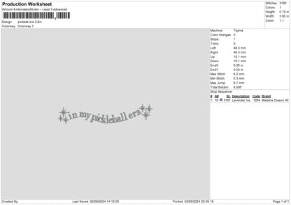 Pickballtext Embroidery File 6 sizes