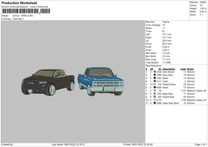 Pick Up Cars Embroidery File 4 size