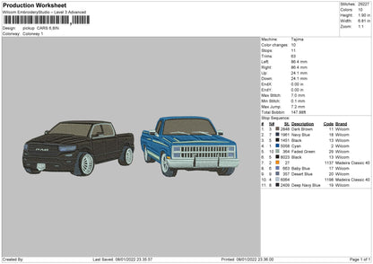 Pick Up Cars Embroidery File 4 size