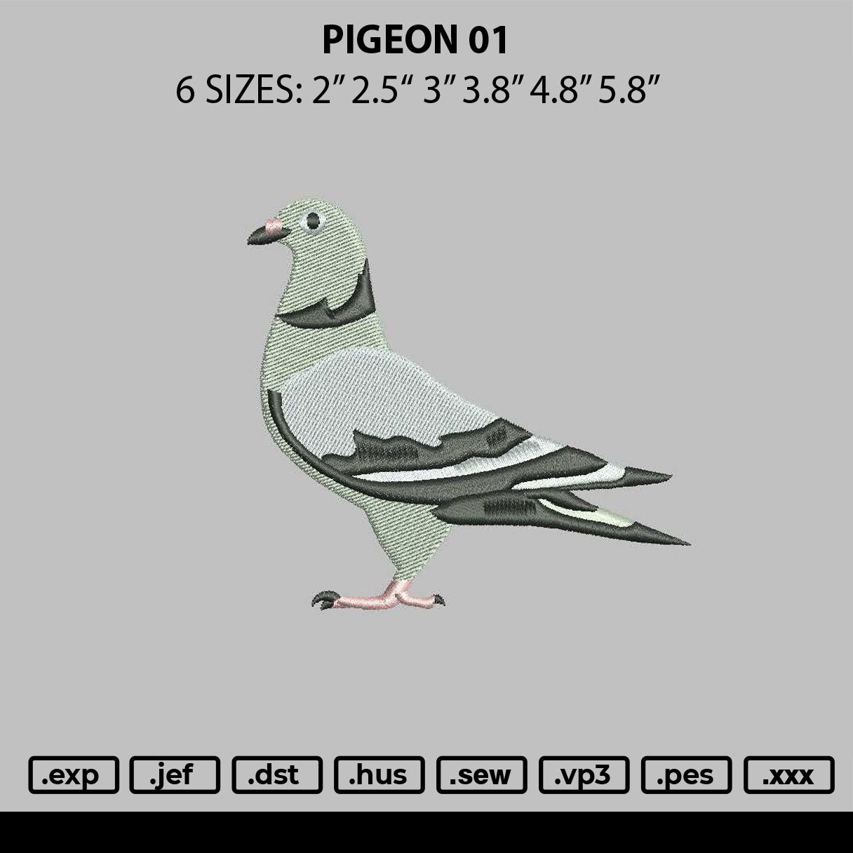 Pigeon 01 Embroidery File 6 sizes