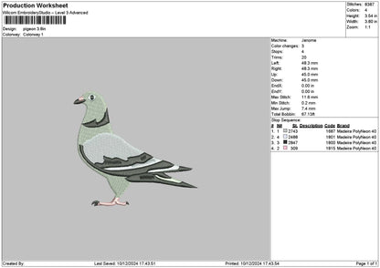 Pigeon 01 Embroidery File 6 sizes