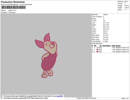 Piglet Embroidery File 4 size