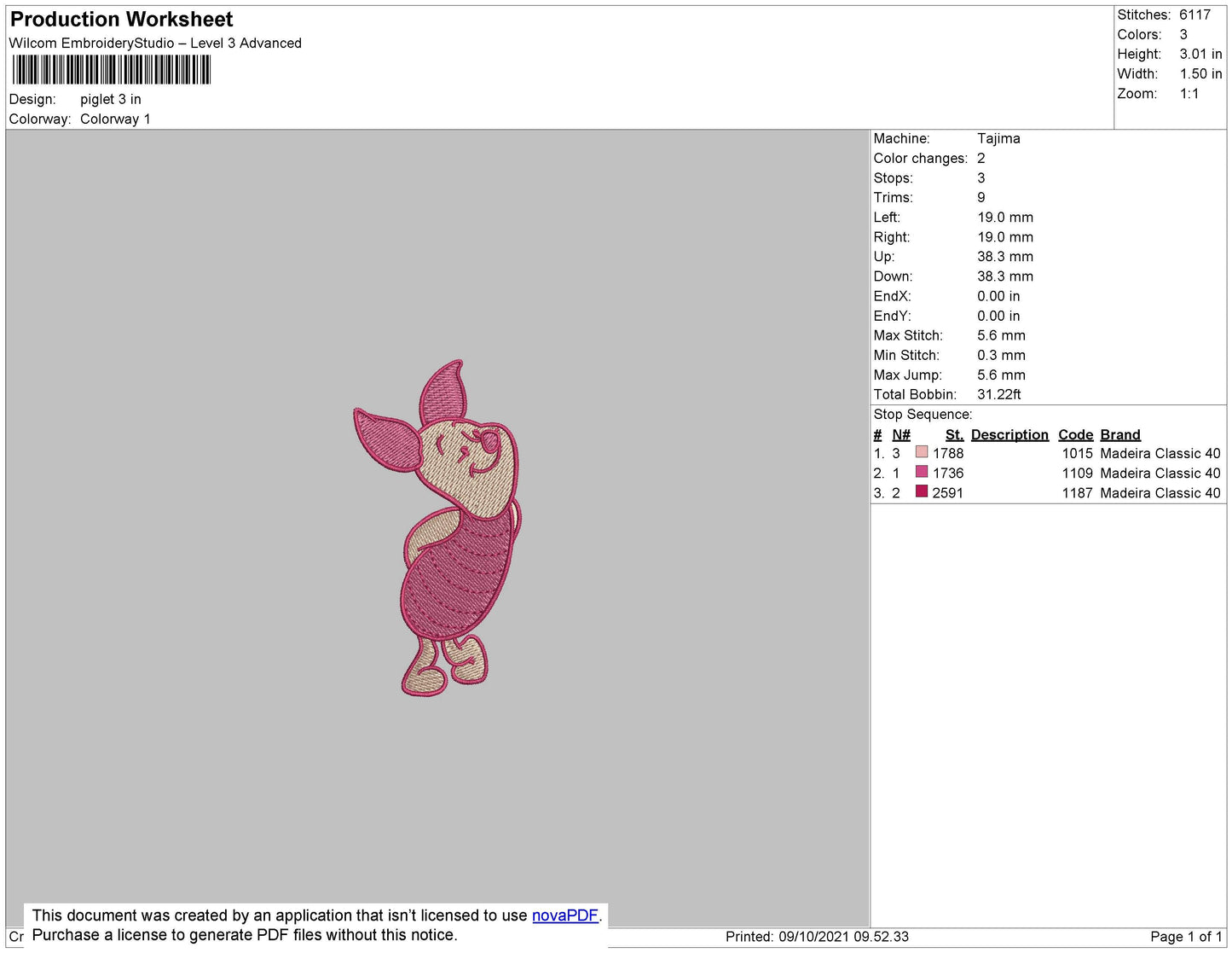 Piglet Embroidery File 4 size