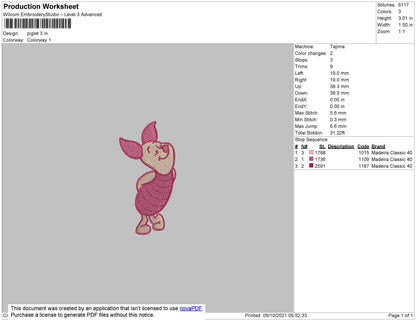 Piglet Embroidery File 4 size