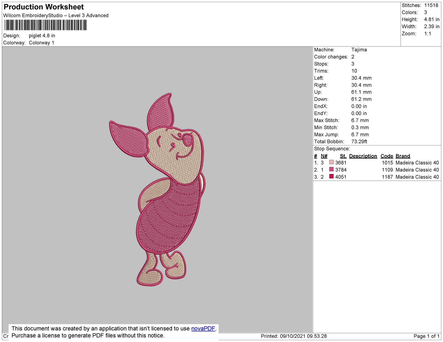 Piglet Embroidery File 4 size