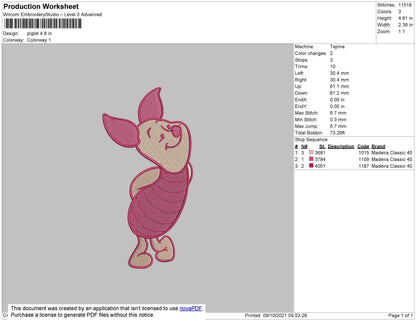 Piglet Embroidery File 4 size