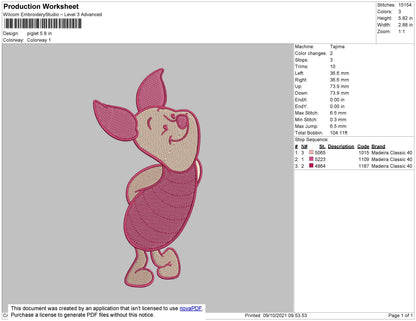 Piglet Embroidery File 4 size
