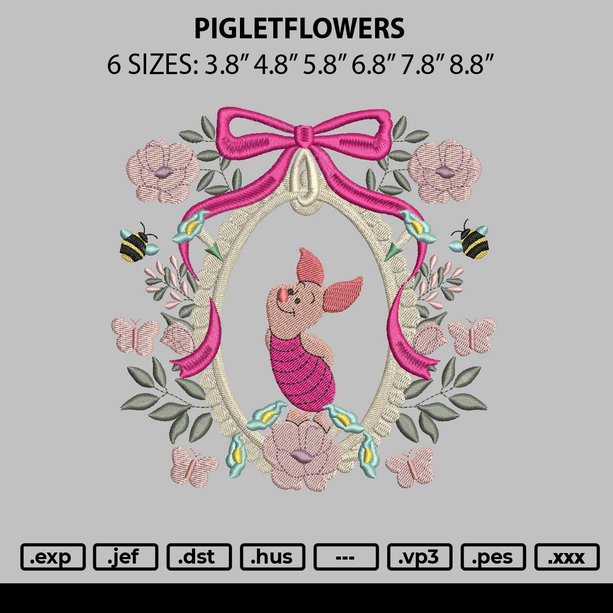 Pigletflowers Embroidery File 6 sizes
