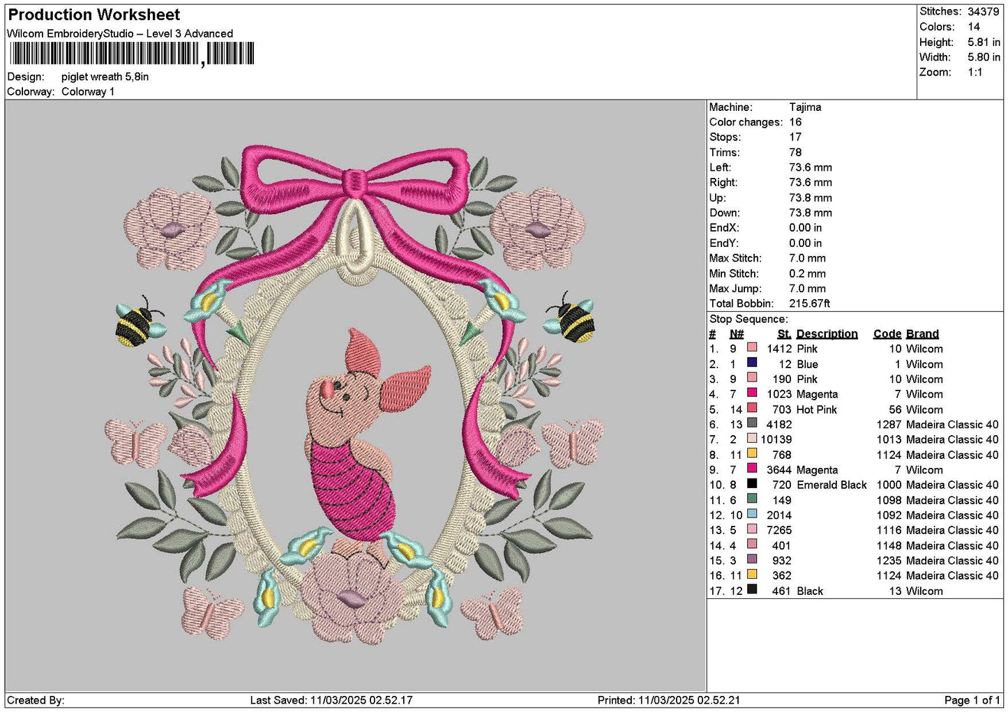Pigletflowers Embroidery File 6 sizes