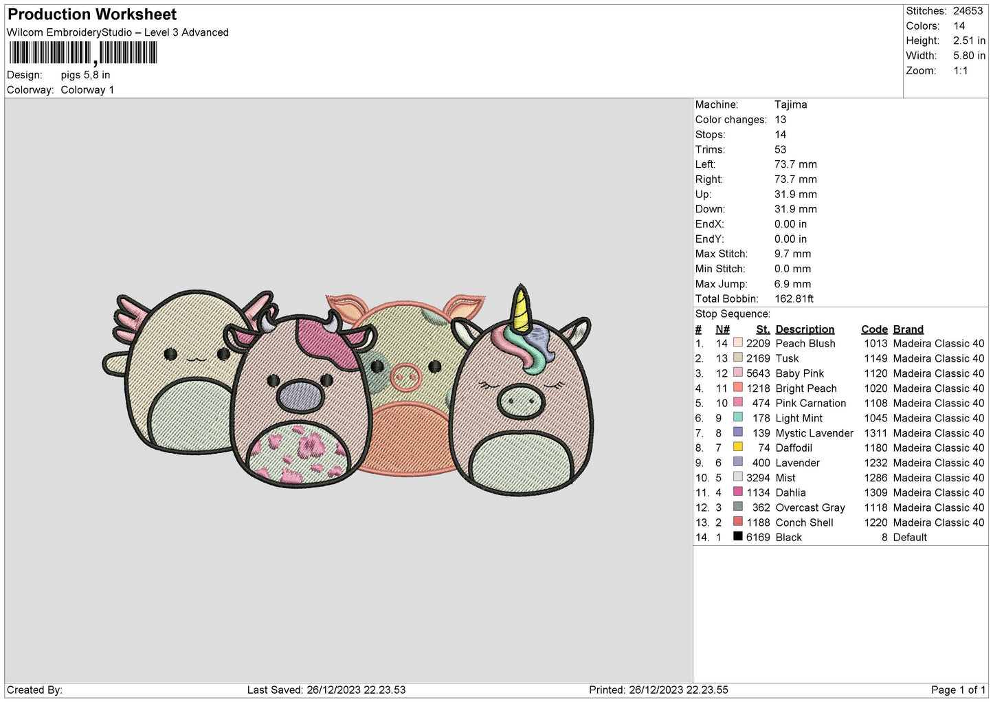 Pigs Embroidery File 6 sizes