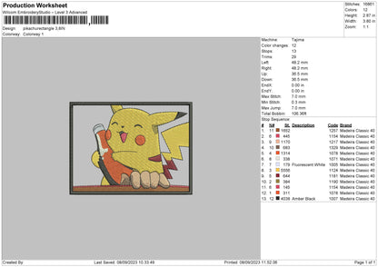 Pikachu Rectangle Embroidery File 6 sizes